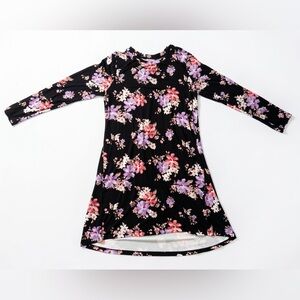 Falls Creek Black Floral Long Sleeve A-line Dress